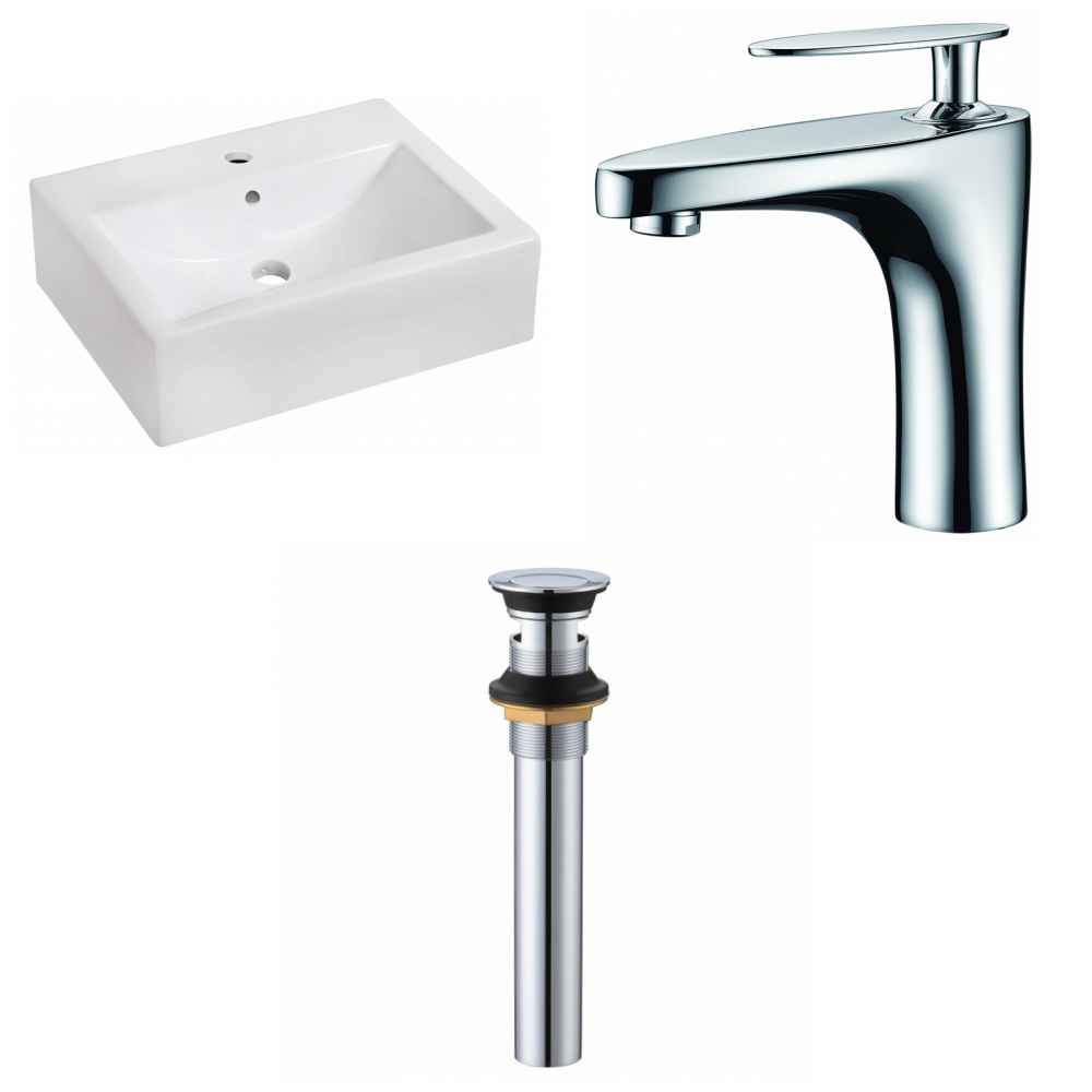 20.25-in. x 16.25-in. Rectangle Bathroom Vessel Sink Set White Enamel Glaze