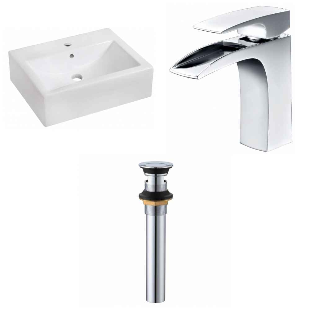 20.25-in. x 16.25-in. Rectangle Bathroom Vessel Sink Set White Enamel Glaze
