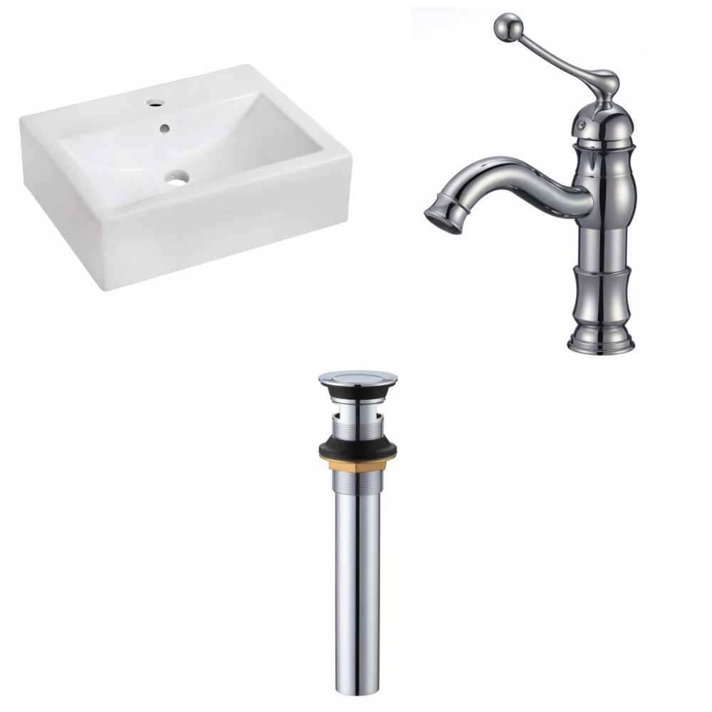 20.25-in. x 16.25-in. Rectangle Bathroom Vessel Sink Set White Enamel Glaze