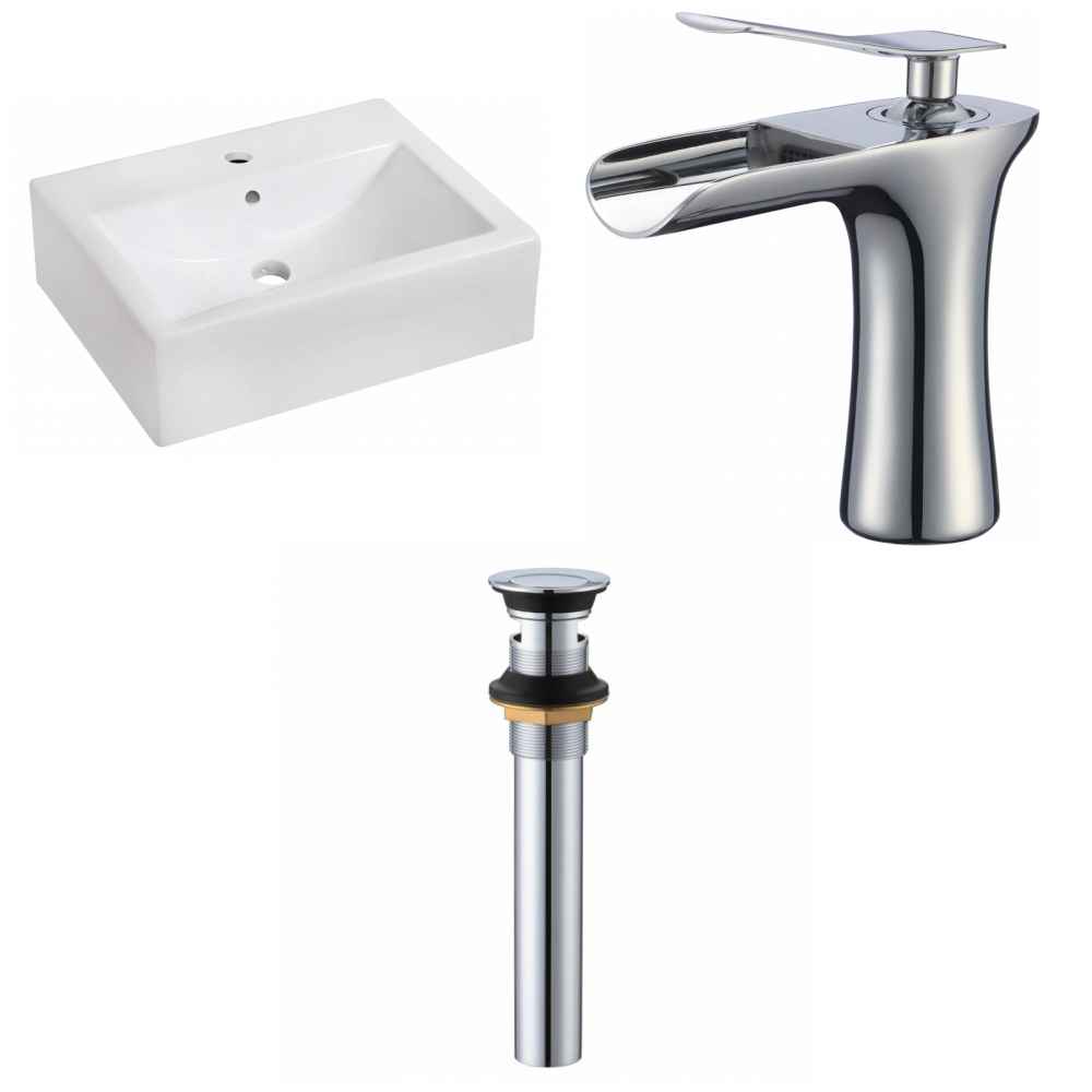 20.25-in. x 16.25-in. Rectangle Bathroom Vessel Sink Set White Enamel Glaze
