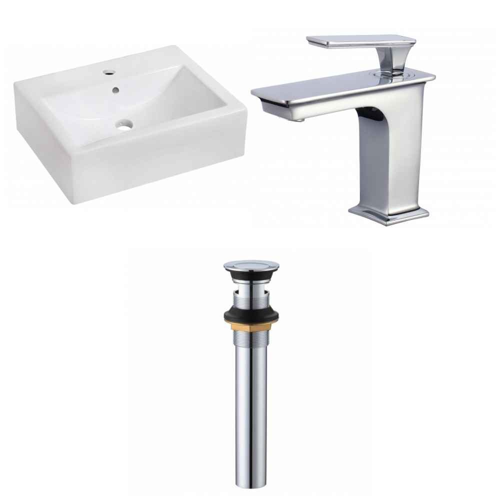 20.25-in. x 16.25-in. Rectangle Bathroom Vessel Sink Set White Enamel Glaze