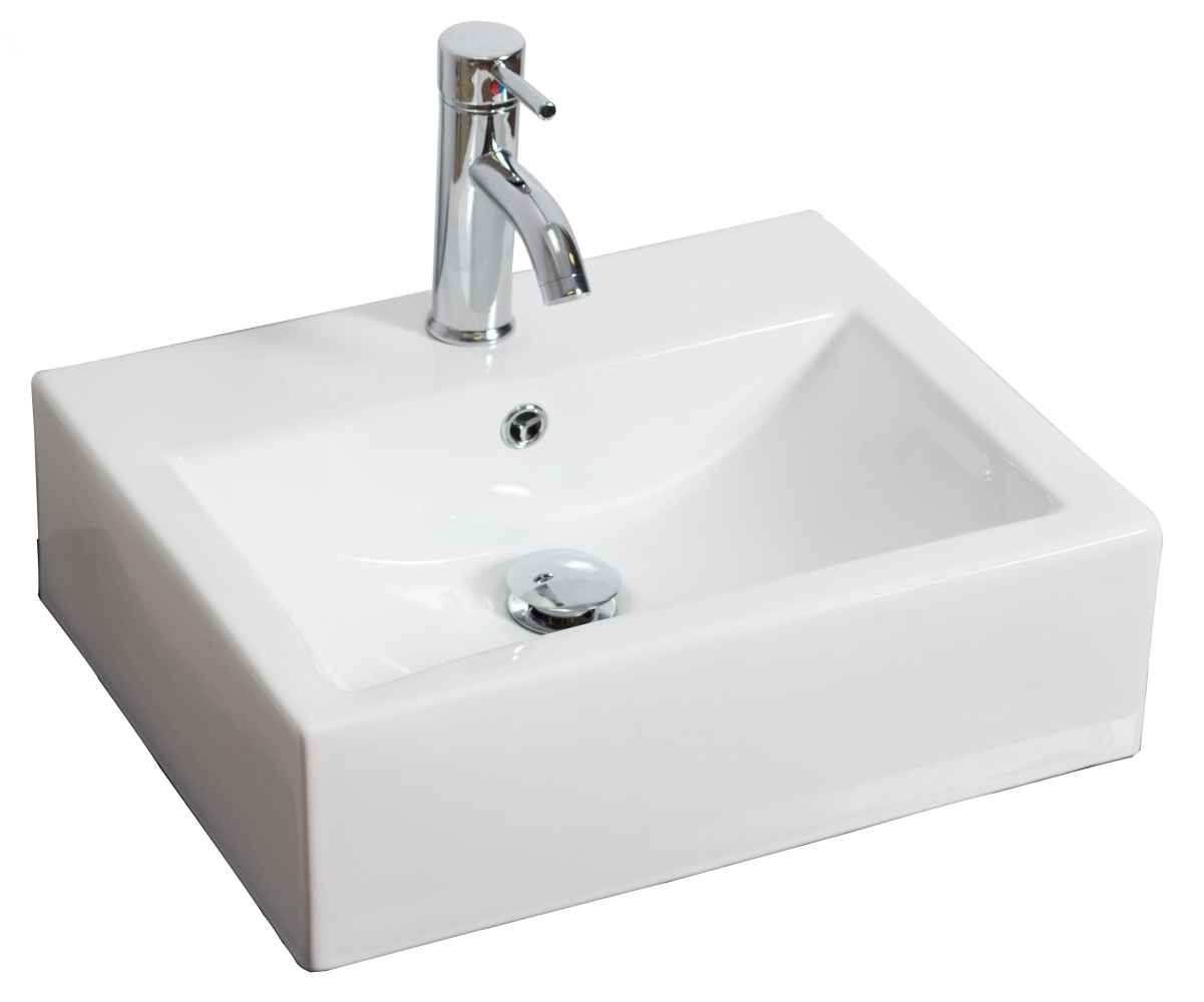 20.25-in. x 16.25-in. Rectangle Bathroom Vessel Sink Set White Enamel Glaze