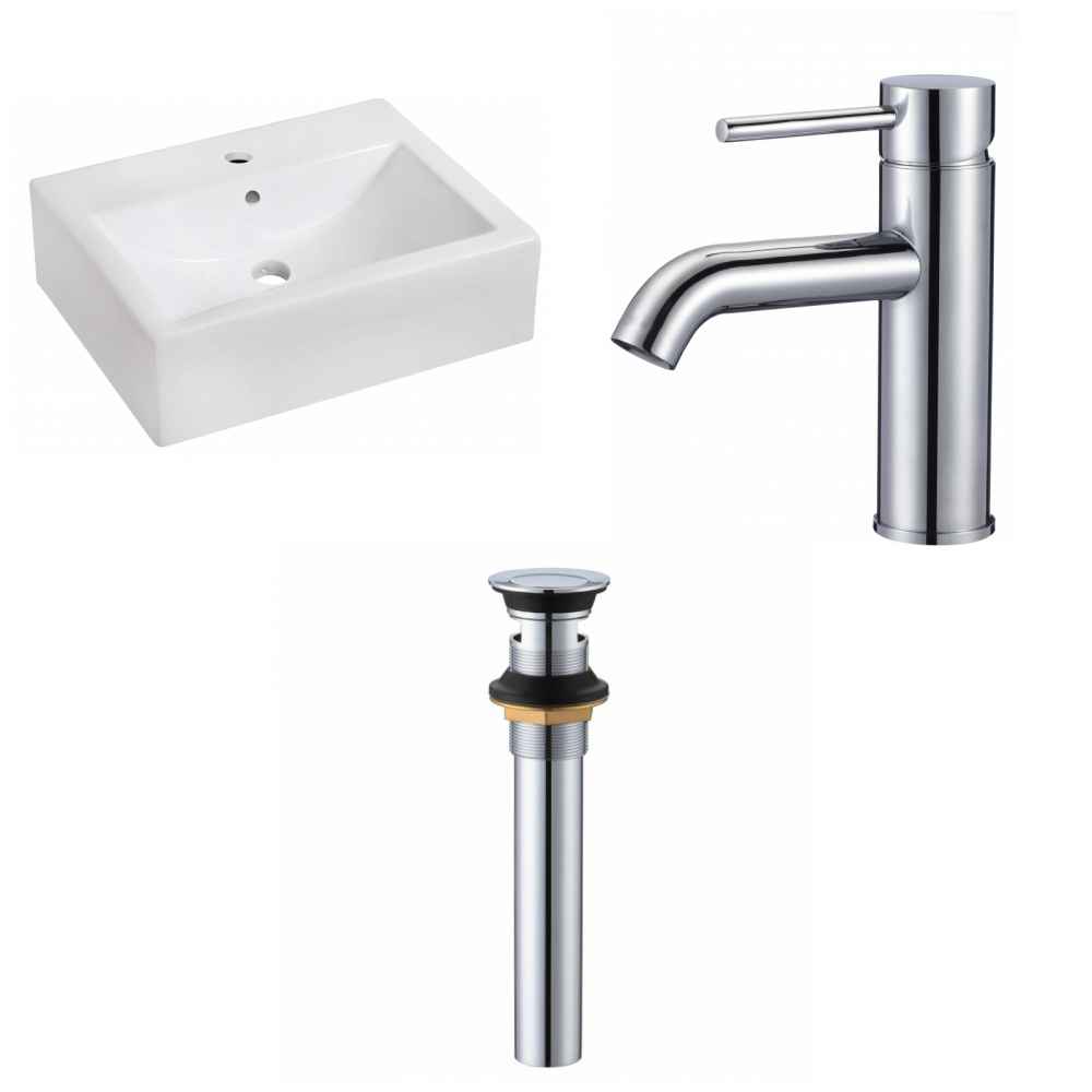 20.25-in. x 16.25-in. Rectangle Bathroom Vessel Sink Set White Enamel Glaze