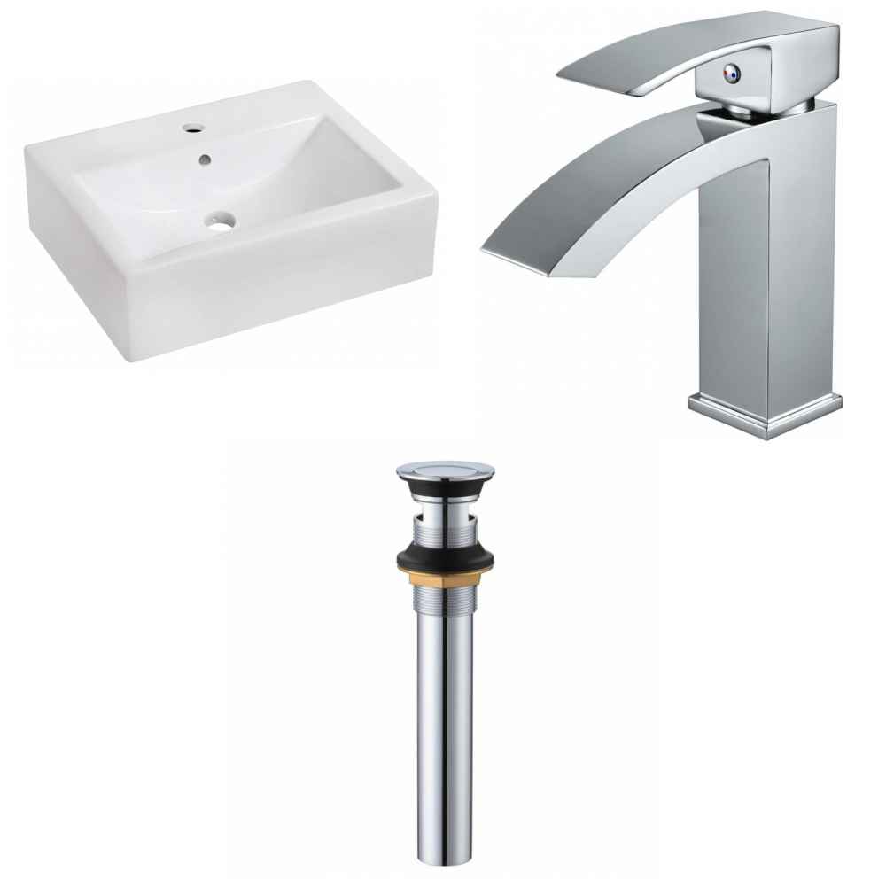 20.25-in. x 16.25-in. Rectangle Bathroom Vessel Sink Set White Enamel Glaze