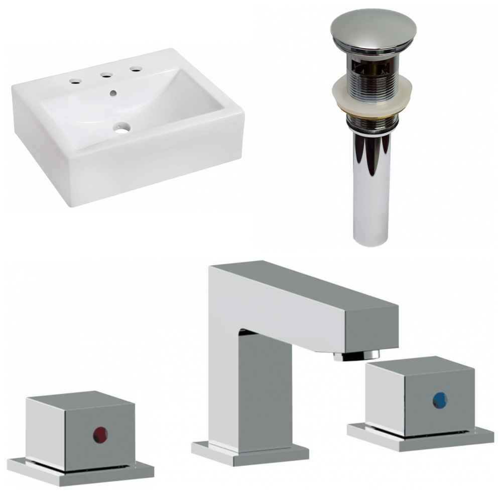 20.25-in. x 16.25-in. Rectangle Bathroom Vessel Sink Set White Enamel Glaze