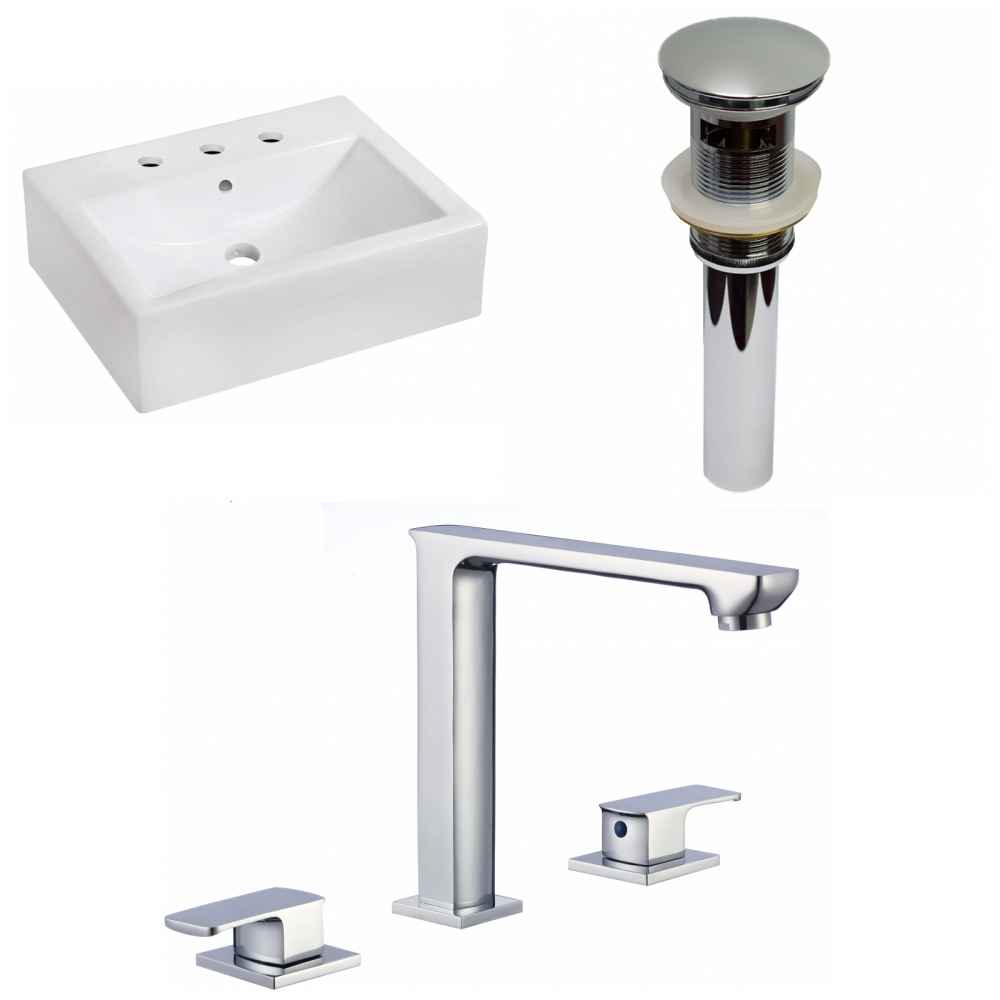 20.25-in. x 16.25-in. Rectangle Bathroom Vessel Sink Set White Enamel Glaze