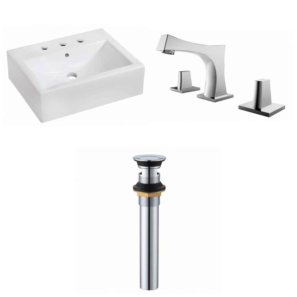 20.25-in. x 16.25-in. Rectangle Bathroom Vessel Sink Set White Enamel Glaze