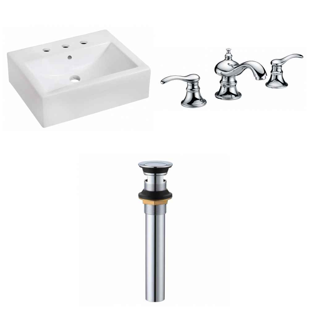 20.25-in. x 16.25-in. Rectangle Bathroom Vessel Sink Set White Enamel Glaze