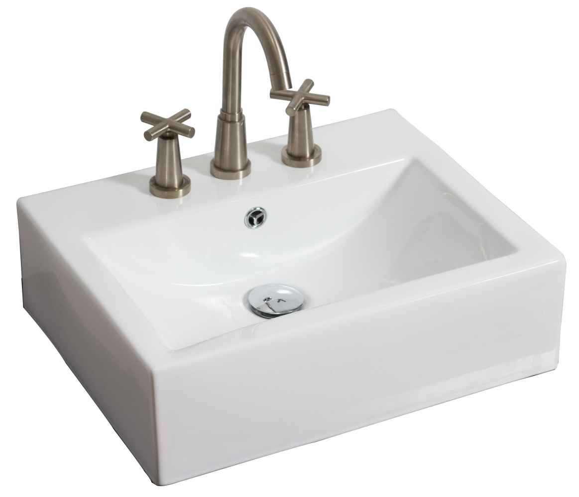 20.25-in. x 16.25-in. Rectangle Bathroom Vessel Sink Set White Enamel Glaze