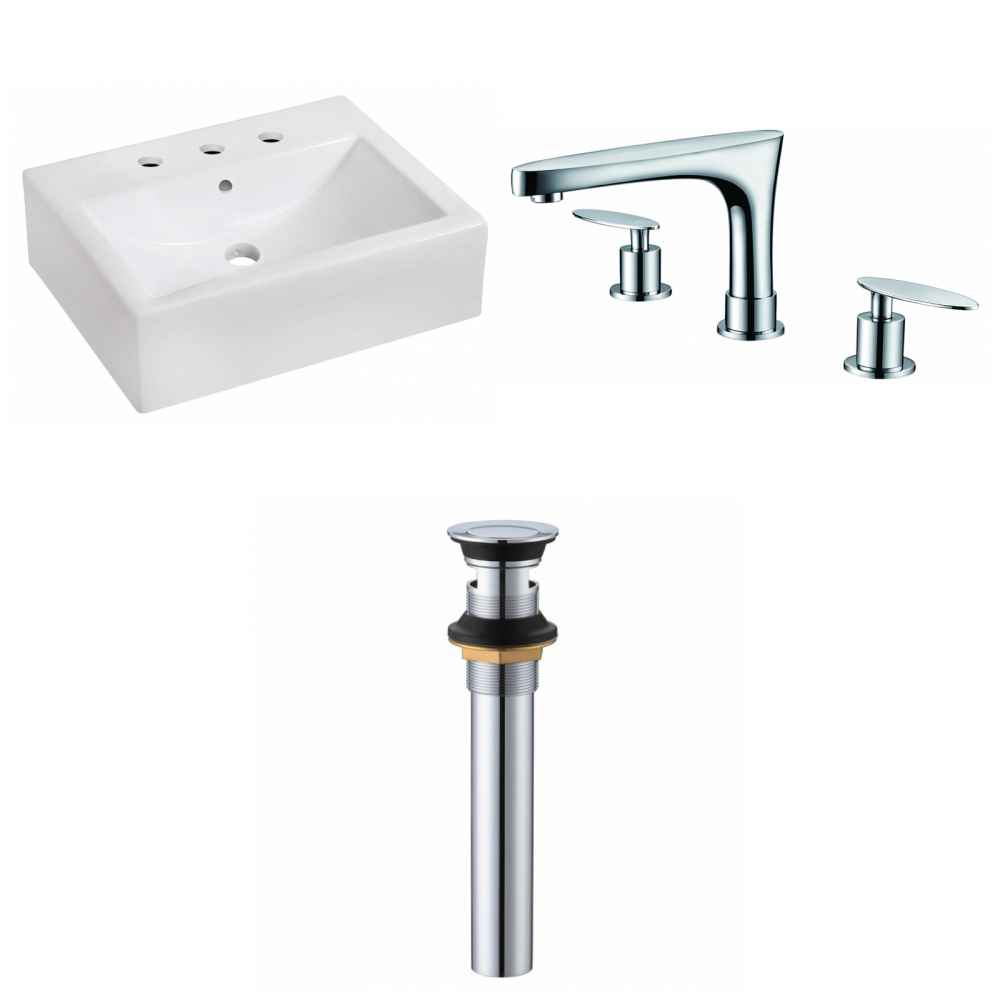 20.25-in. x 16.25-in. Rectangle Bathroom Vessel Sink Set White Enamel Glaze