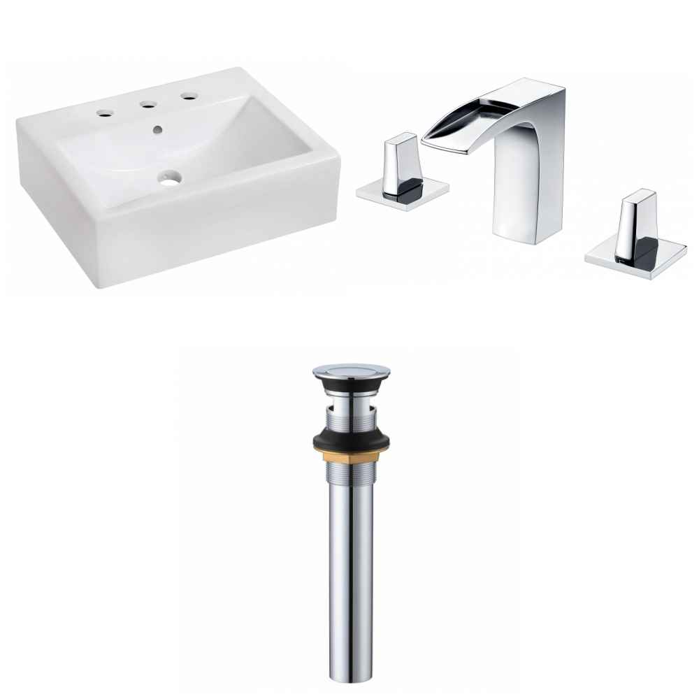 20.25-in. x 16.25-in. Rectangle Bathroom Vessel Sink Set White Enamel Glaze