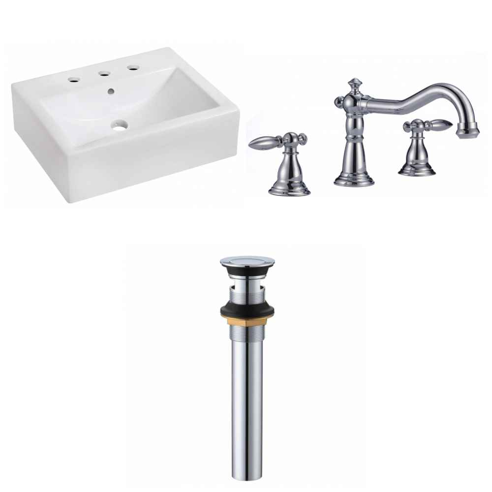 20.25-in. x 16.25-in. Rectangle Bathroom Vessel Sink Set White Enamel Glaze