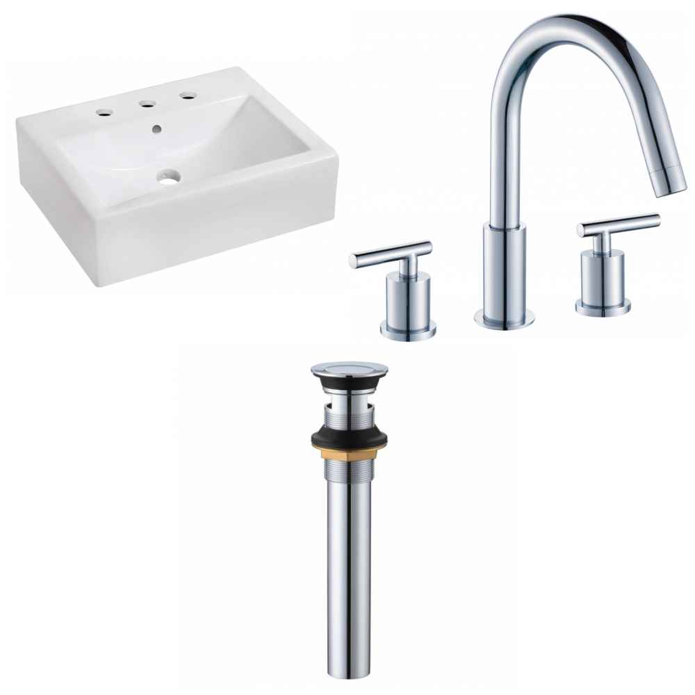 20.25-in. x 16.25-in. Rectangle Bathroom Vessel Sink Set White Enamel Glaze