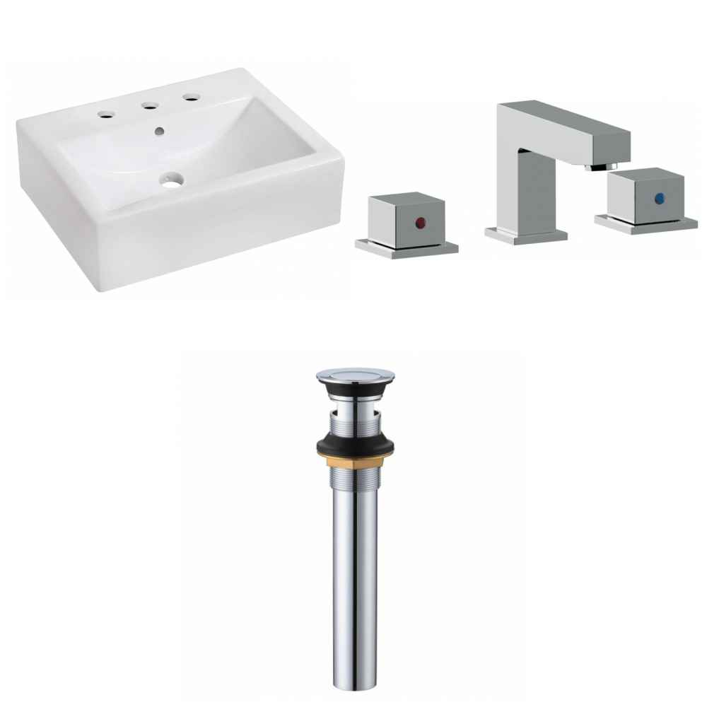 20.25-in. x 16.25-in. Rectangle Bathroom Vessel Sink Set White Enamel Glaze