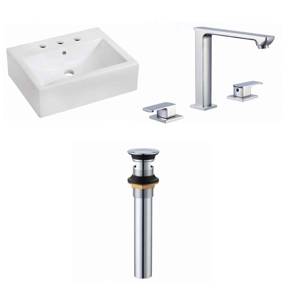 20.25-in. x 16.25-in. Rectangle Bathroom Vessel Sink Set White Enamel Glaze