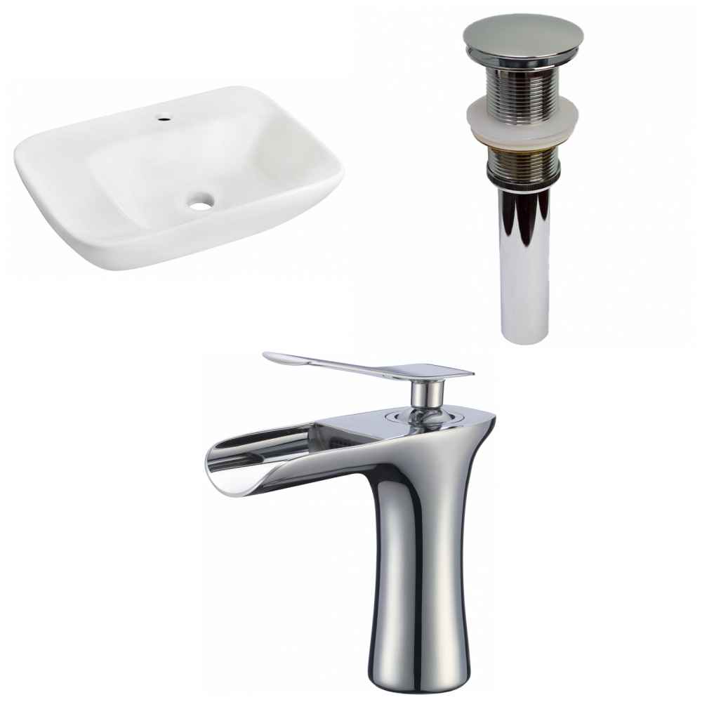23.5-in. x 17.25-in. Rectangle Bathroom Vessel Sink Set White Enamel Glaze