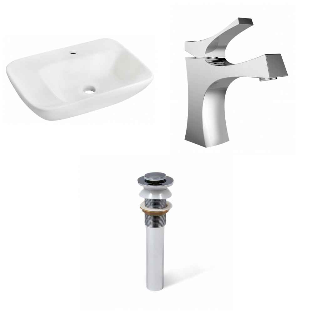 23.5-in. x 17.25-in. Rectangle Bathroom Vessel Sink Set White Enamel Glaze