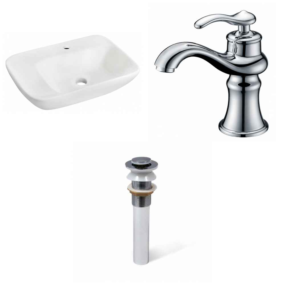 23.5-in. x 17.25-in. Rectangle Bathroom Vessel Sink Set White Enamel Glaze