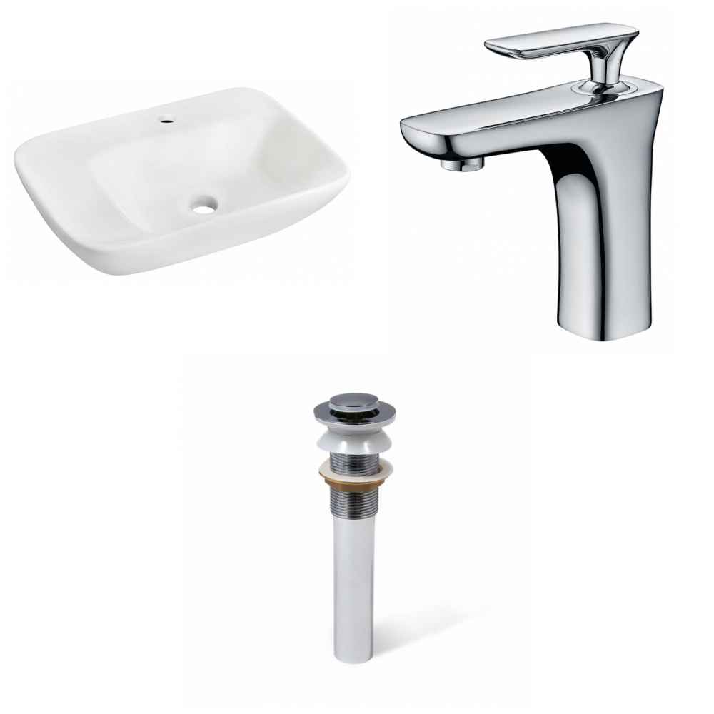 23.5-in. x 17.25-in. Rectangle Bathroom Vessel Sink Set White Enamel Glaze