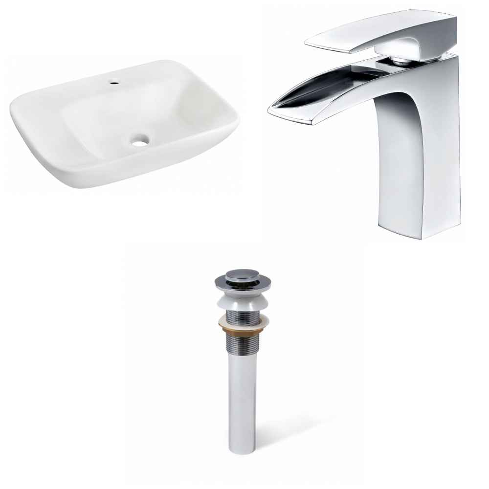 23.5-in. x 17.25-in. Rectangle Bathroom Vessel Sink Set White Enamel Glaze