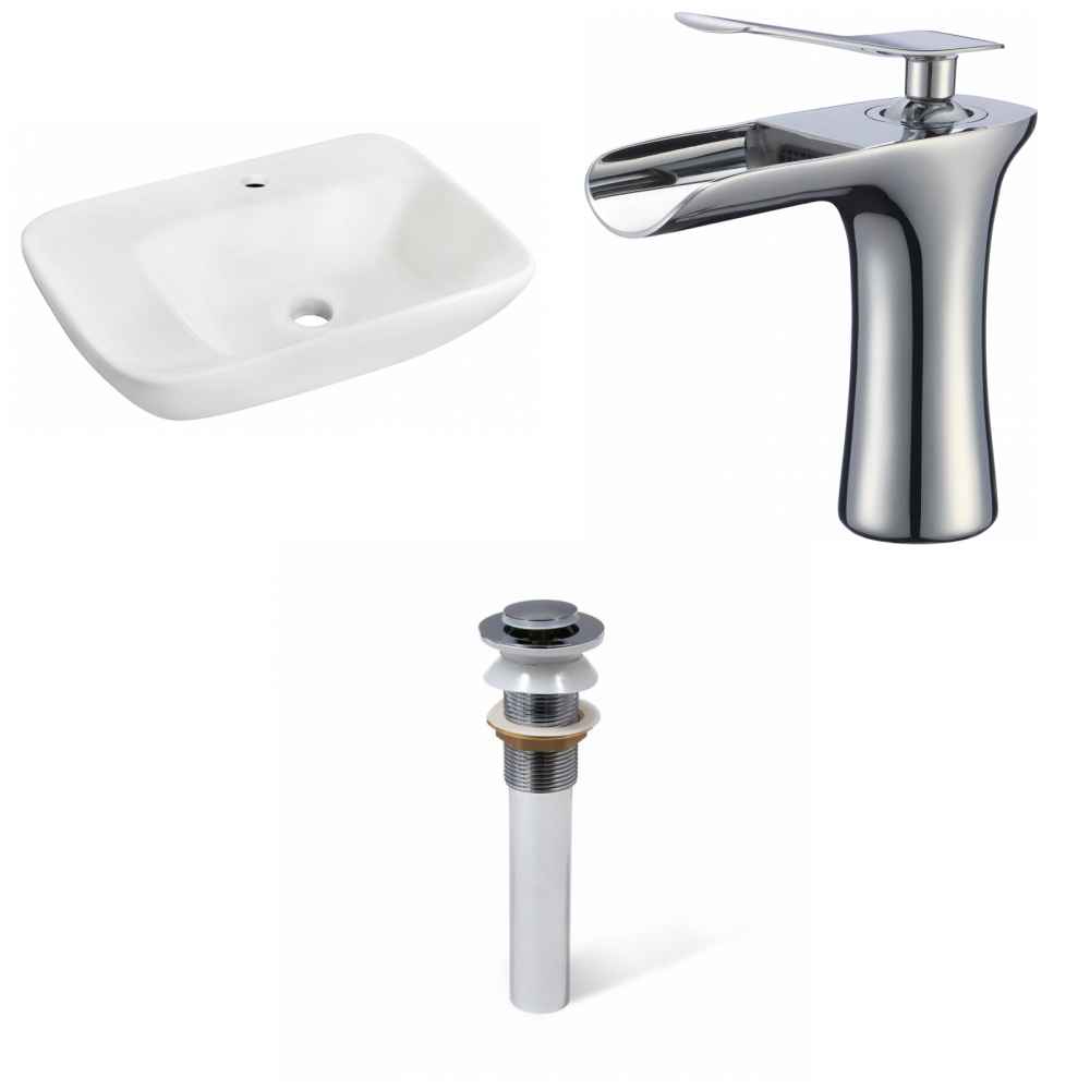 23.5-in. x 17.25-in. Rectangle Bathroom Vessel Sink Set White Enamel Glaze