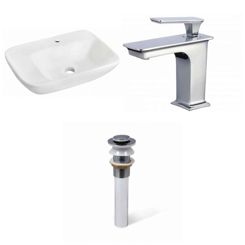 23.5-in. x 17.25-in. Rectangle Bathroom Vessel Sink Set White Enamel Glaze