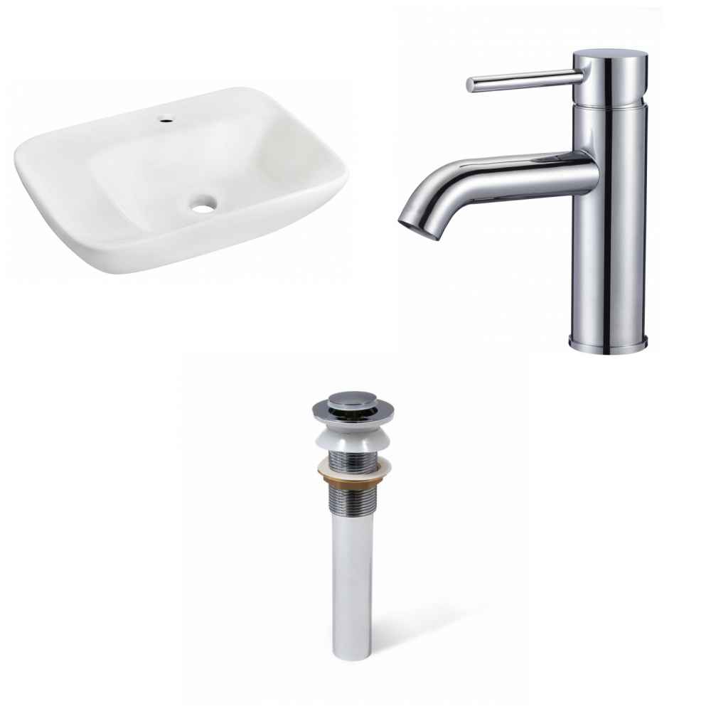 23.5-in. x 17.25-in. Rectangle Bathroom Vessel Sink Set White Enamel Glaze