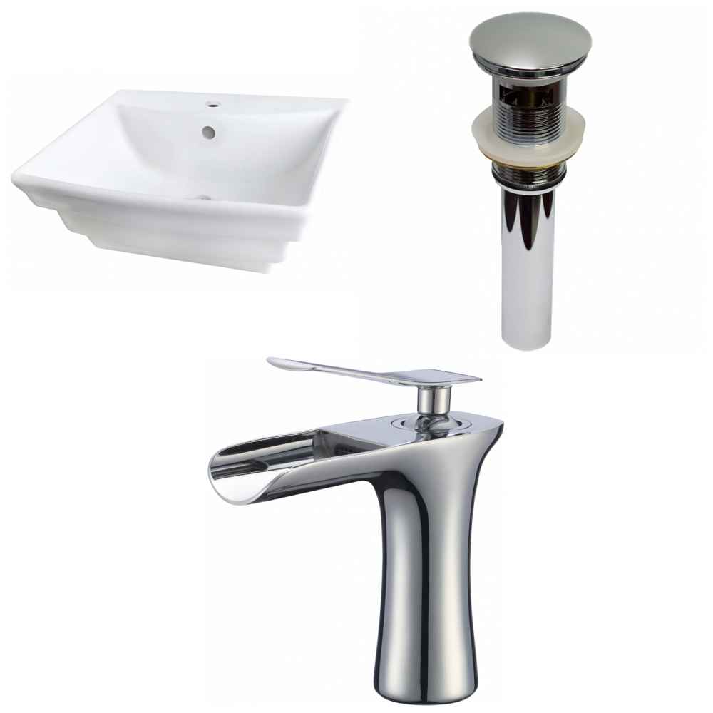 19.75-in. x 17-in. Rectangle Bathroom Vessel Sink Set White Enamel Glaze
