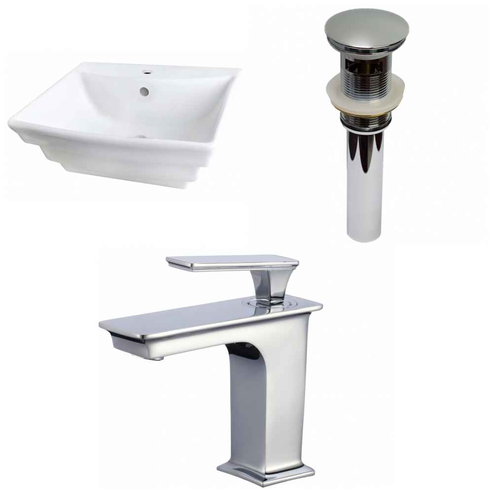 19.75-in. x 17-in. Rectangle Bathroom Vessel Sink Set White Enamel Glaze