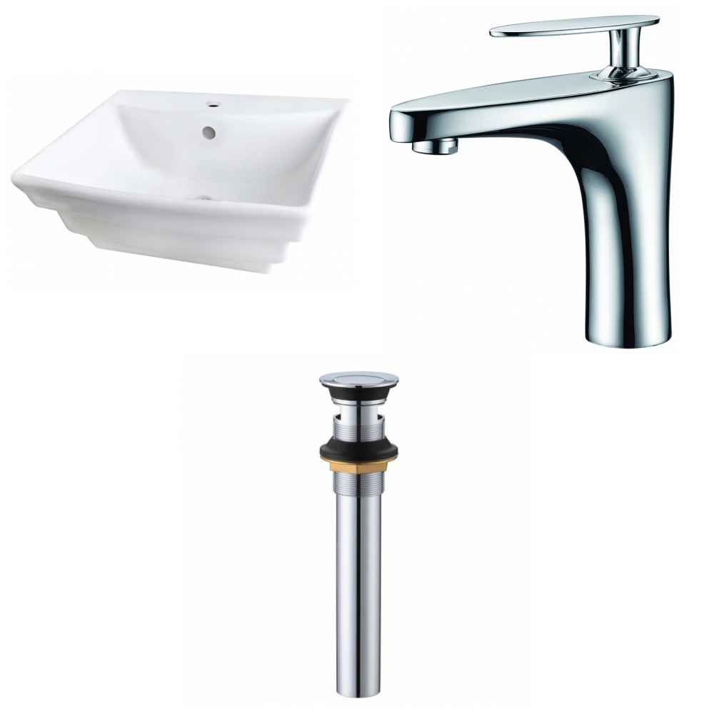 19.75-in. x 17-in. Rectangle Bathroom Vessel Sink Set White Enamel Glaze