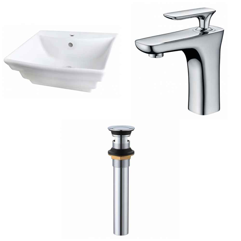 19.75-in. x 17-in. Rectangle Bathroom Vessel Sink Set White Enamel Glaze