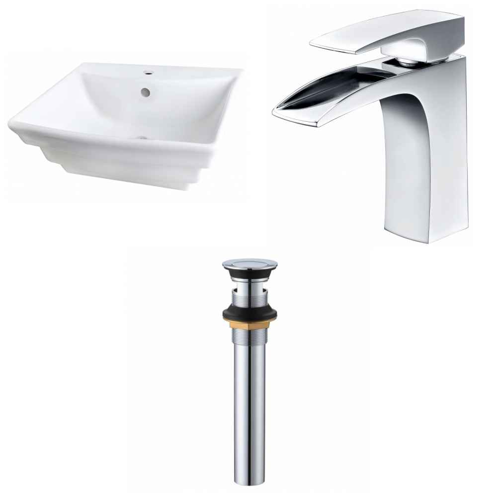 19.75-in. x 17-in. Rectangle Bathroom Vessel Sink Set White Enamel Glaze