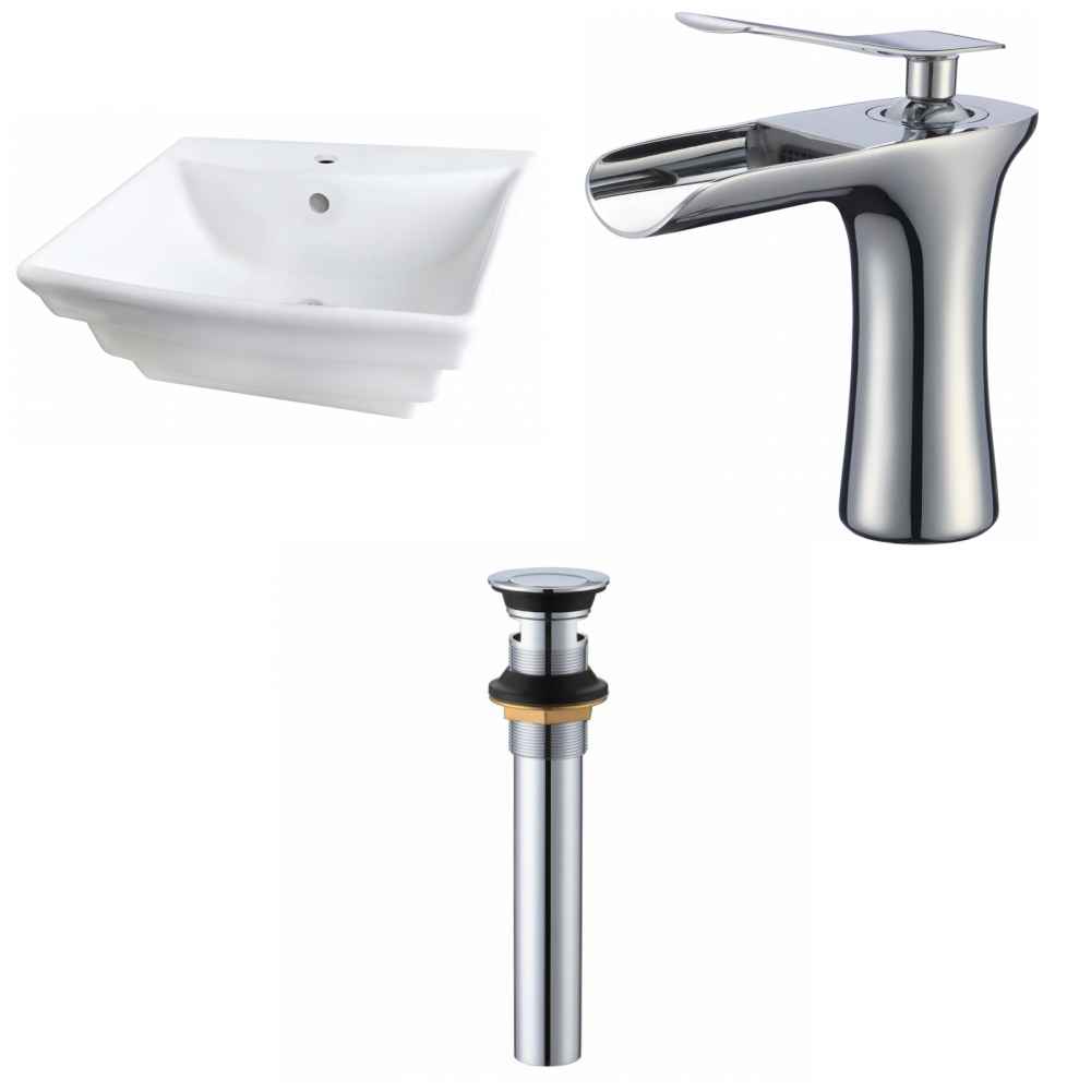 19.75-in. x 17-in. Rectangle Bathroom Vessel Sink Set White Enamel Glaze