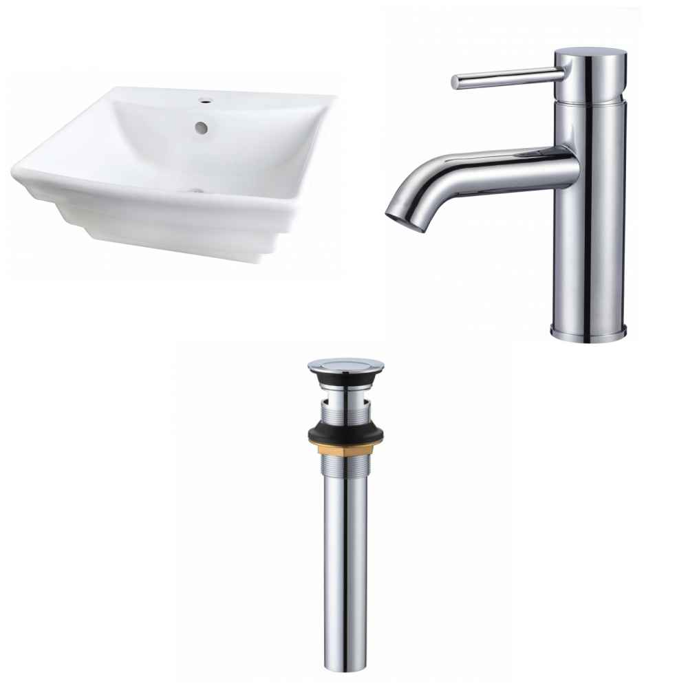 19.75-in. x 17-in. Rectangle Bathroom Vessel Sink Set White Enamel Glaze