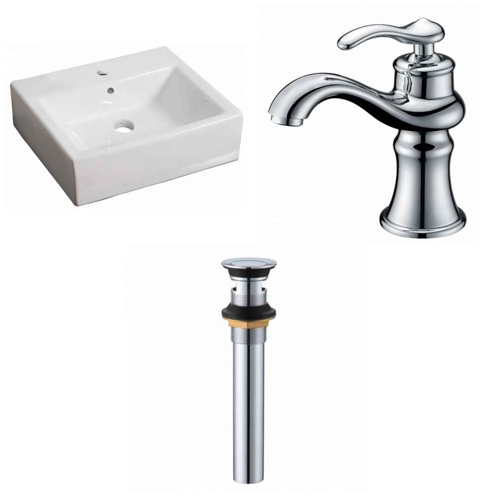 21-in. x 16.5-in. Rectangle Bathroom Vessel Sink Set White Enamel Glaze