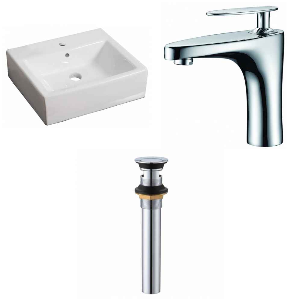 21-in. x 16.5-in. Rectangle Bathroom Vessel Sink Set White Enamel Glaze