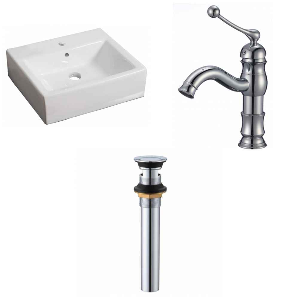21-in. x 16.5-in. Rectangle Bathroom Vessel Sink Set White Enamel Glaze