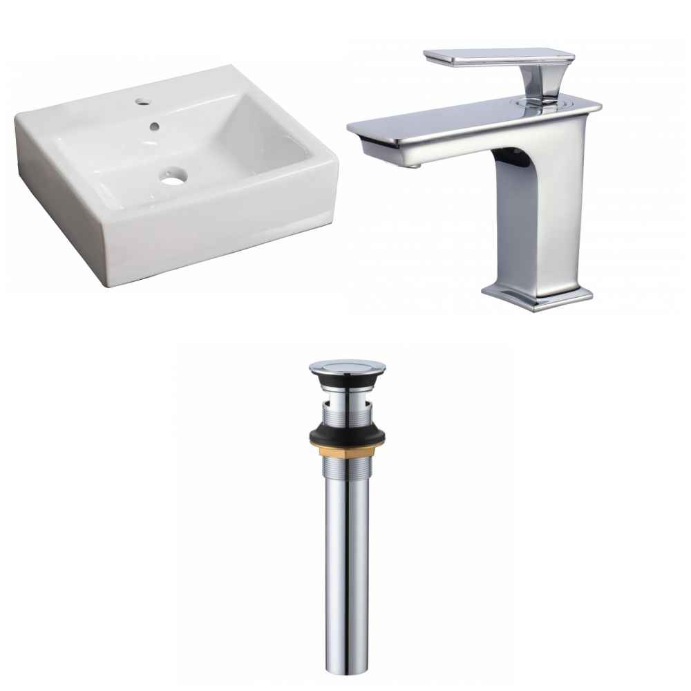 21-in. x 16.5-in. Rectangle Bathroom Vessel Sink Set White Enamel Glaze