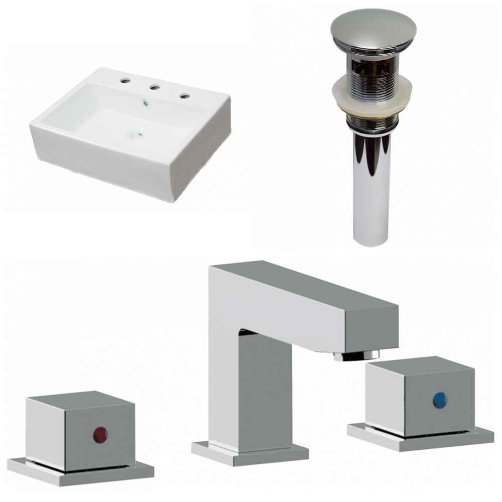 21-in. x 16.5-in. Rectangle Bathroom Vessel Sink Set White Enamel Glaze