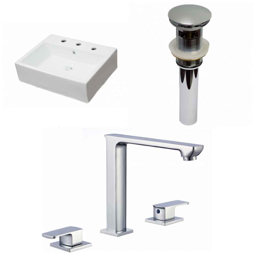 21-in. x 16.5-in. Rectangle Bathroom Vessel Sink Set White Enamel Glaze