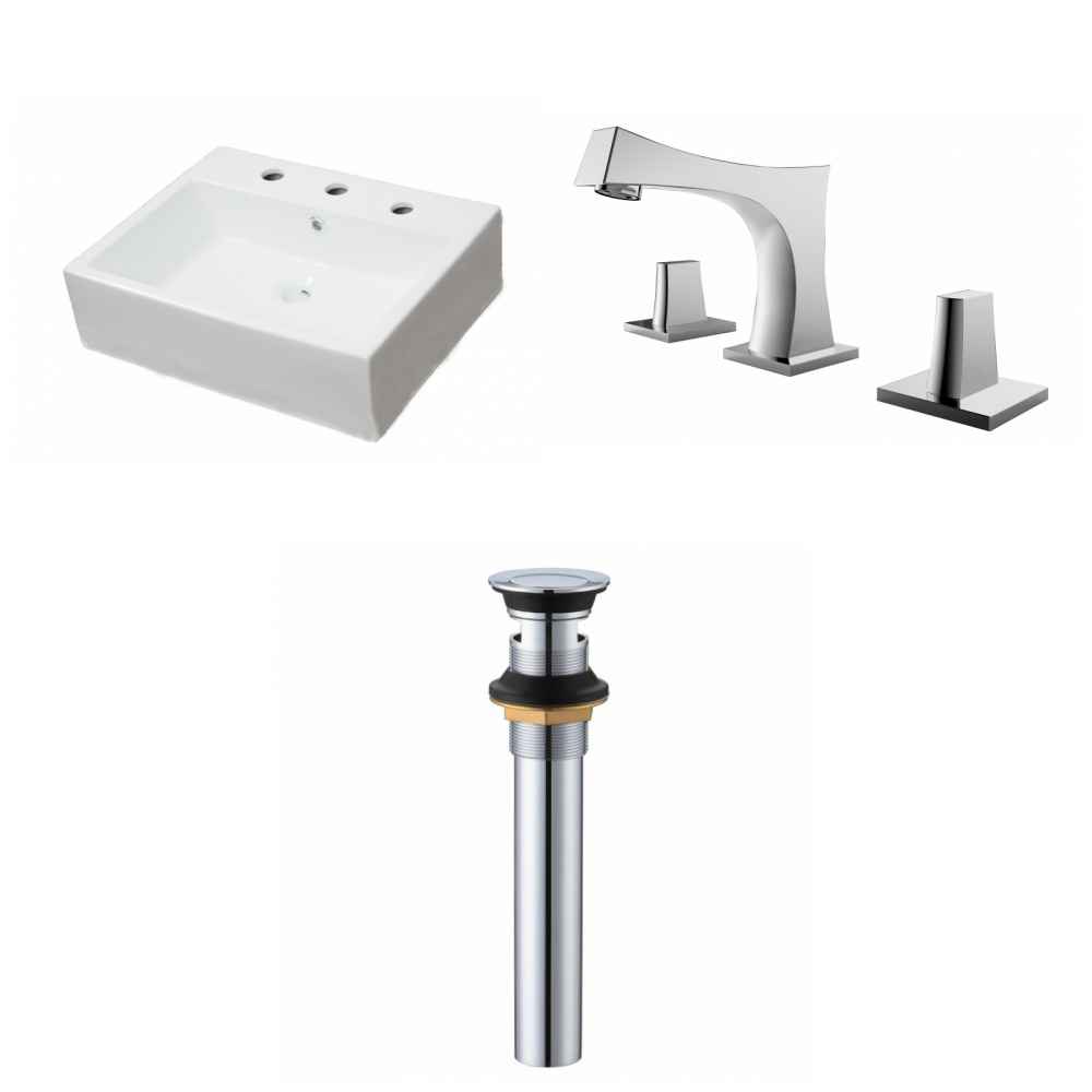 21-in. x 16.5-in. Rectangle Bathroom Vessel Sink Set White Enamel Glaze