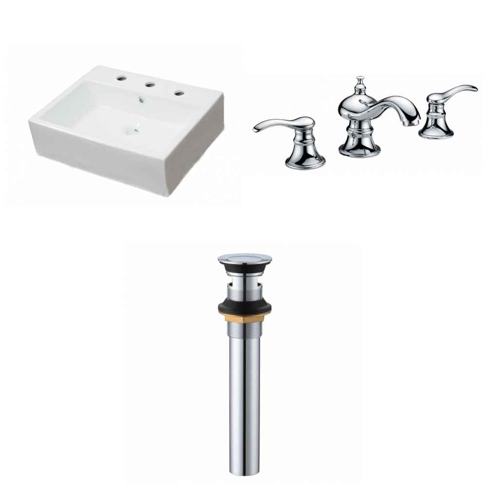 21-in. x 16.5-in. Rectangle Bathroom Vessel Sink Set White Enamel Glaze