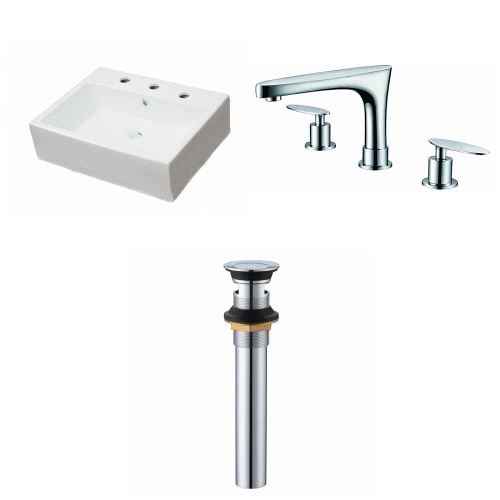 21-in. x 16.5-in. Rectangle Bathroom Vessel Sink Set White Enamel Glaze