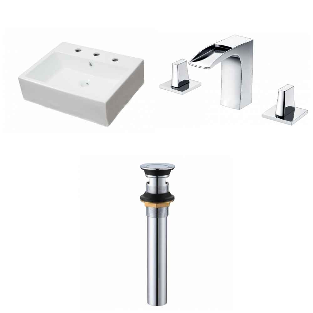 21-in. x 16.5-in. Rectangle Bathroom Vessel Sink Set White Enamel Glaze