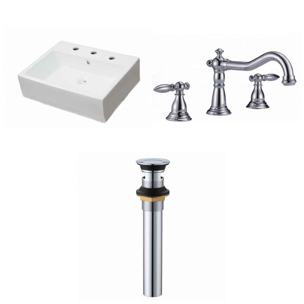 21-in. x 16.5-in. Rectangle Bathroom Vessel Sink Set White Enamel Glaze