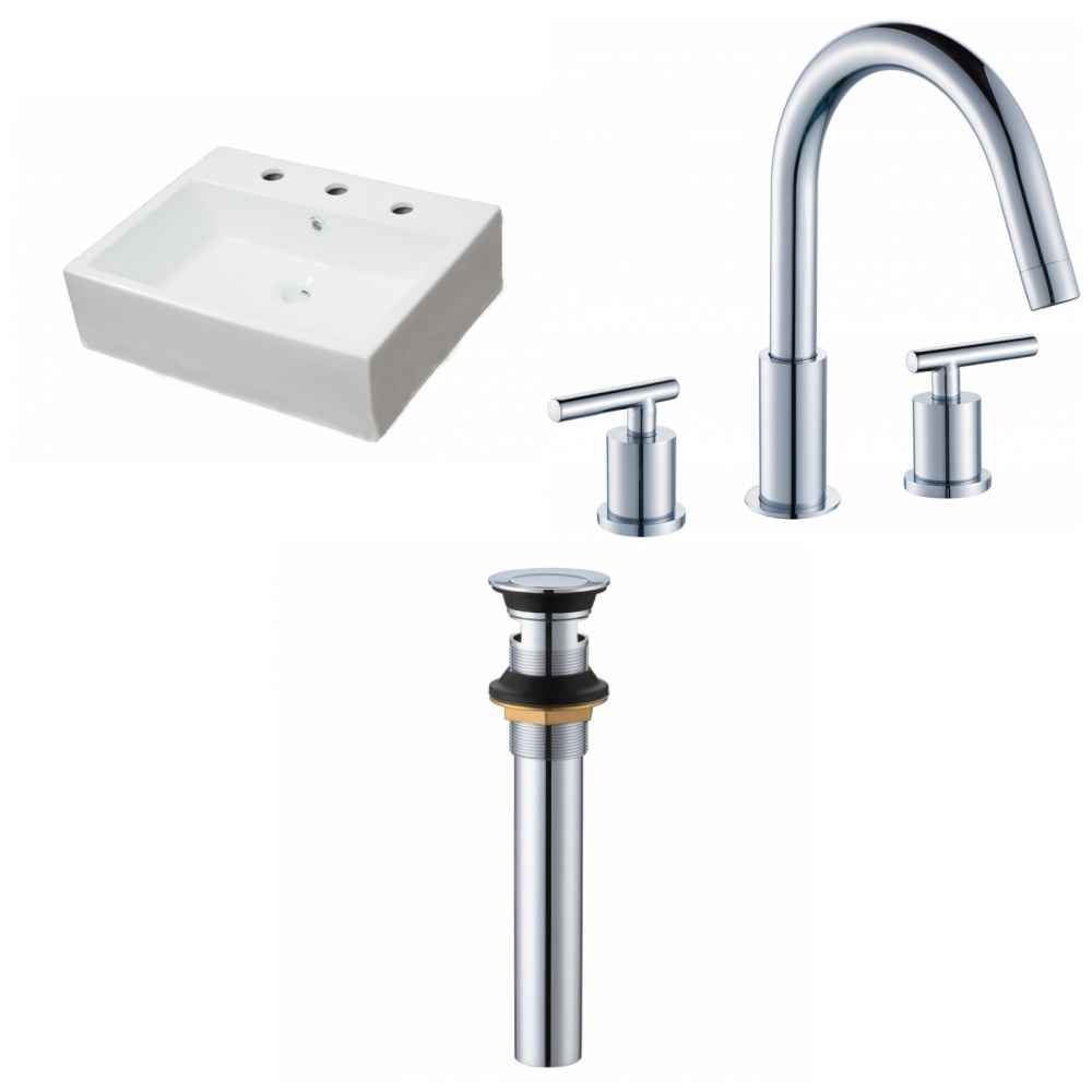 21-in. x 16.5-in. Rectangle Bathroom Vessel Sink Set White Enamel Glaze