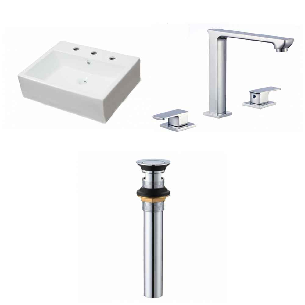 21-in. x 16.5-in. Rectangle Bathroom Vessel Sink Set White Enamel Glaze