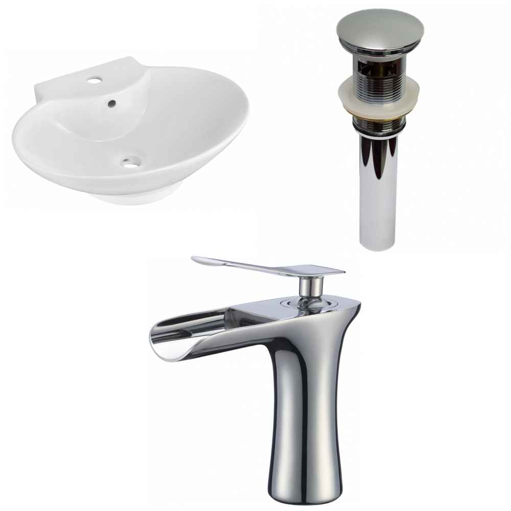 22.75-in. x 17.25-in. Oval Bathroom Vessel Sink Set White Enamel Glaze