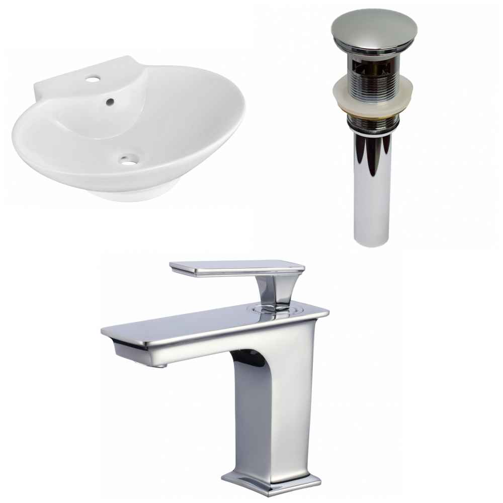 22.75-in. x 17.25-in. Oval Bathroom Vessel Sink Set White Enamel Glaze