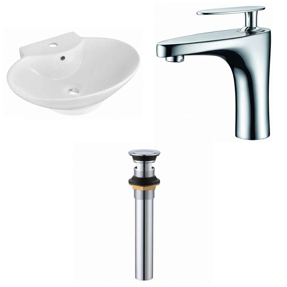 22.75-in. x 17.25-in. Oval Bathroom Vessel Sink Set White Enamel Glaze